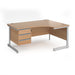 Right Hand Ergonomic Desk with 3 Lockable Drawers Pedestal and Beech Coloured MFC Top with Silver Frame Cantilever Legs Contract 25 1600 x 1200 x 725 mm