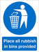 Mandatory Sign Rubbish In Bins vinyl Blue, White 30 x 20 cm