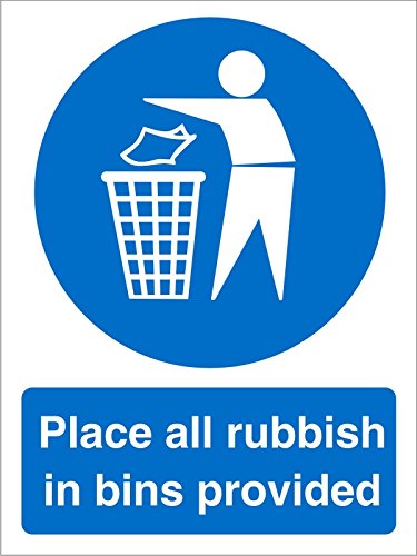 Mandatory Sign Rubbish In Bins vinyl Blue, White 20 x 15 cm