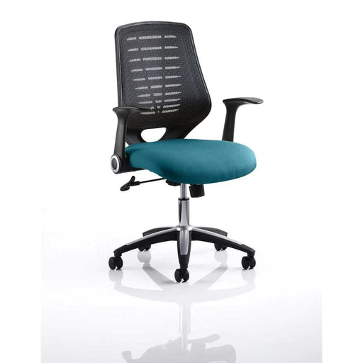 Dynamic Tilt & Lock Task Operator Chair Folding & Removable Arms Relay Black Back, Maringa Teal Seat Without Headrest Medium Back