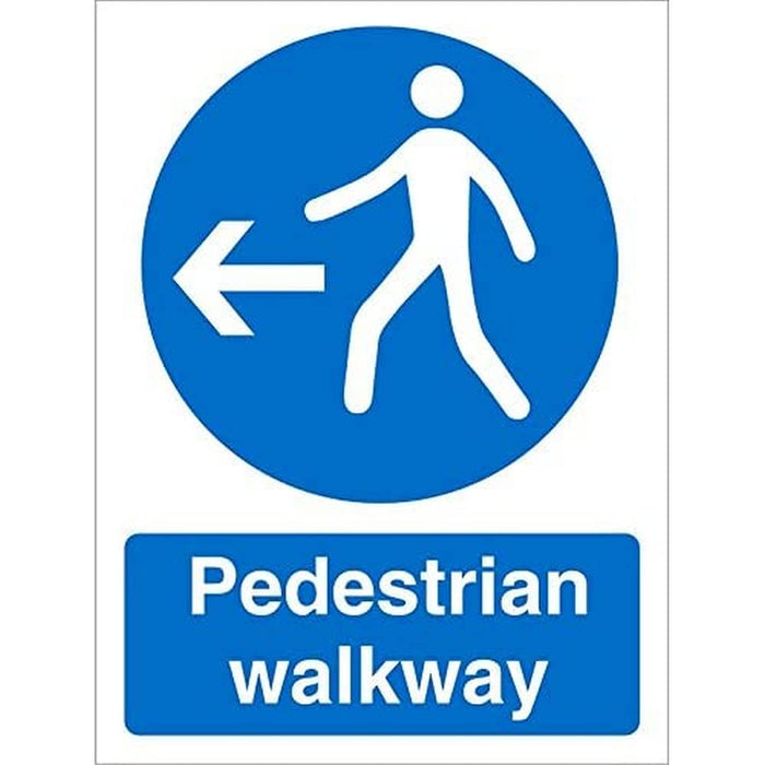 Mandatory Sign Pedestrian Walkway with Left Arrow Plastic Blue, White 30 x 20 cm