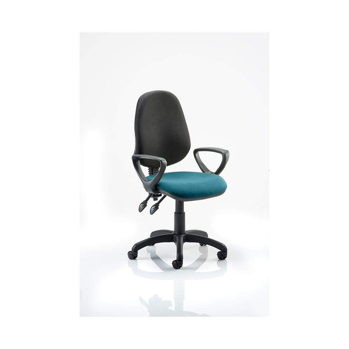 Dynamic Tilt & Lock Task Operator Chair Loop Arms Eclipse Plus III Black Back, Maringa Teal Seat High Back