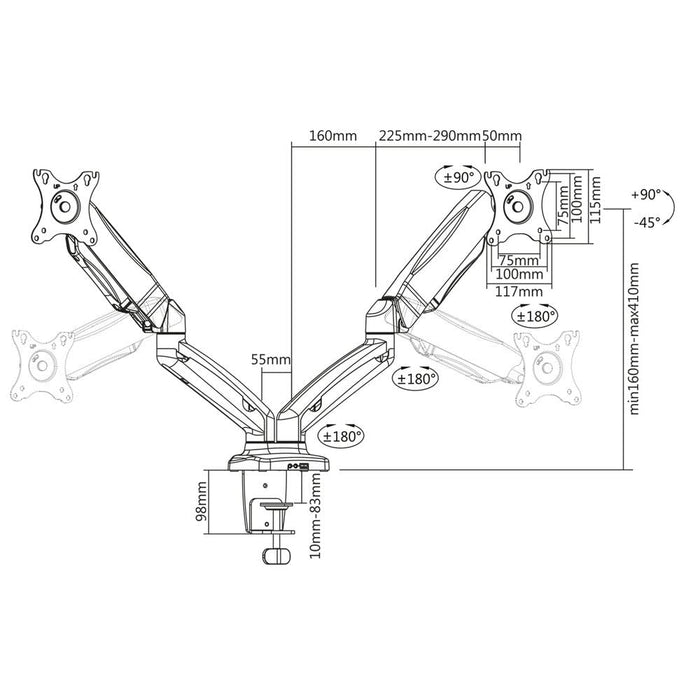 ACT Monitor Arm AC8312 Height Adjustable 32 Inch 670 x 148 x 172 mm Black