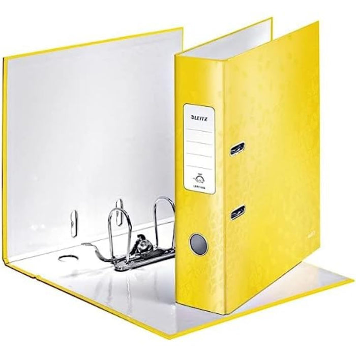 Leitz 180° WOW Lever Arch File A4 80 mm Yellow 2 ring 1005 Laminated Cardboard Portrait