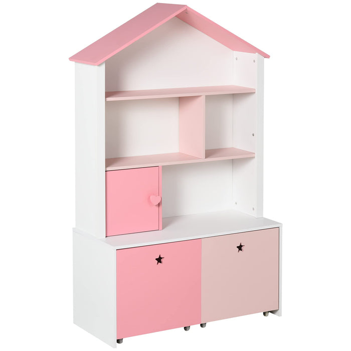 HOMCOM Kids Bookshelf Chest with Drawer and Wheels Pink 800 x 340 x 1,300 mm