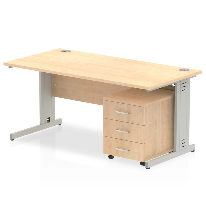 Dynamic Rectangular Straight Desk Oak MFC Cable Managed Cantilever Leg Silver Frame Impulse 1 x 3 Drawer Mobile Pedestal 1200 x 800 x 730mm