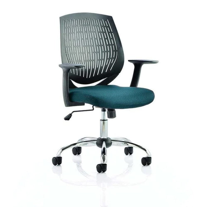 Dynamic Basic Tilt Task Operator Chair Fixed Arms Dura Black Back, Maringa Teal Seat Without Headrest Medium Back