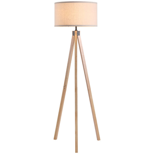 HOMCOM Wood Tripod Floor Lamp Home Lighting Elegant E27 Bulb Linen Lamp Shade Beige