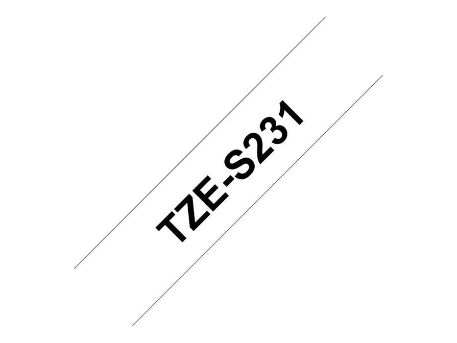 Brother TZES231 Labelling Tape Authentic Adhesive Black on White 12 mm (W) x 8 m (L)