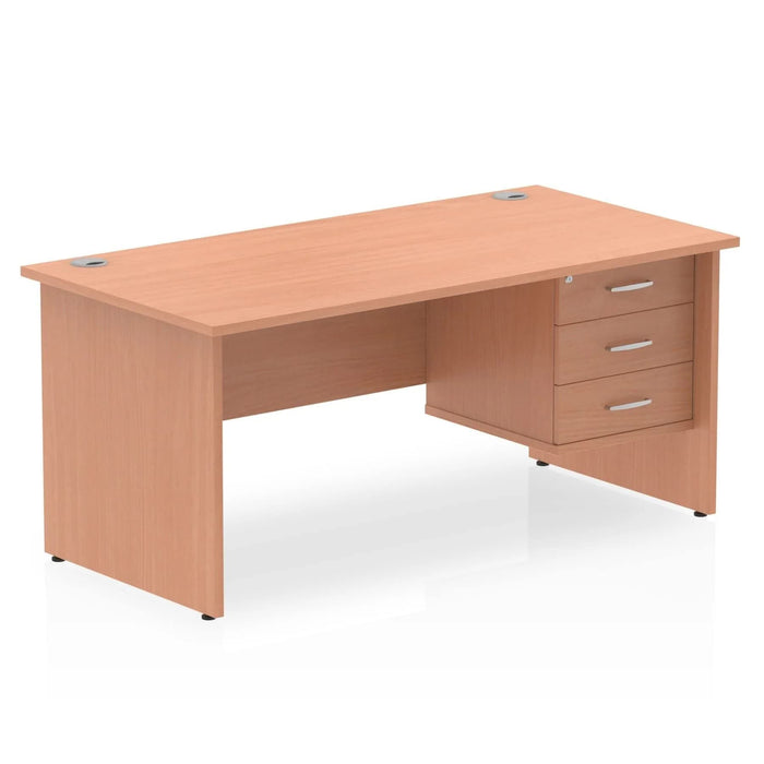 Dynamic Rectangular Office Desk Beech MFC Panel End Leg Beech Colour Frame Impulse 1 x 3 Drawer Fixed Ped 1600 x 800 x 730mm