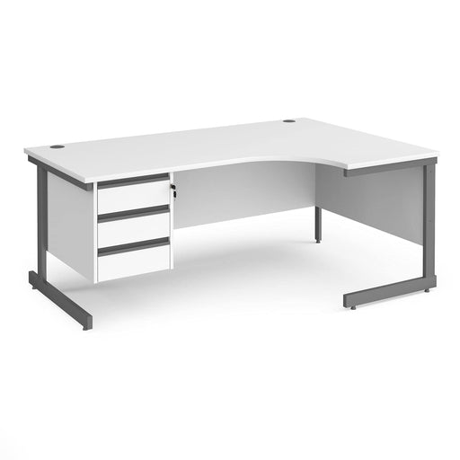 Right Hand Ergonomic Desk with 2 Lockable Drawers Pedestal and Beech Coloured MFC Top with Graphite Frame Cantilever Legs Contract 25 1600 x 1200 x 725 mm