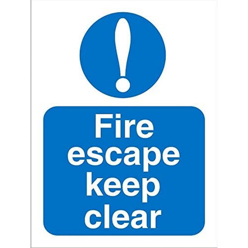 Mandatory Sign Fire Escape Keep Clear Plastic Blue, White 30 x 20 cm