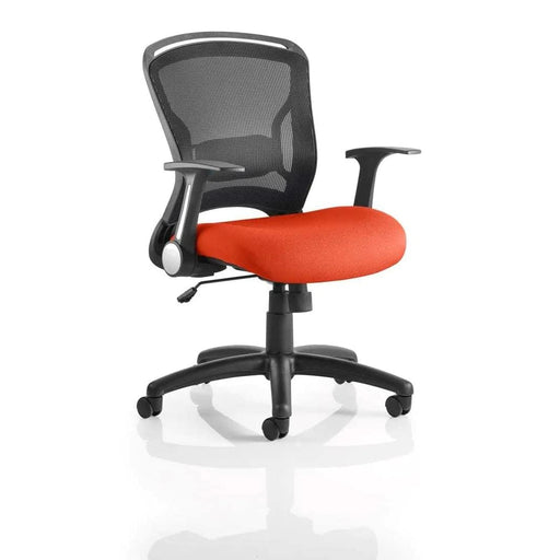 Dynamic Tilt & Lock Task Operator Chair Folding Arms Zeus Black Back, Tabasco Red Seat, Black Frame Without Headrest Medium Back