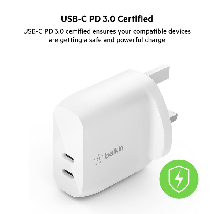 Belkin 20W USB-C Power Delivery 40W Wall Charger White