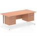 Dynamic Rectangular Office Desk Beech MFC Cantilever Leg White Frame 1 x 2 Drawer 1 x 3 Drawer Fixed Ped 1800 x 800 x 730mm