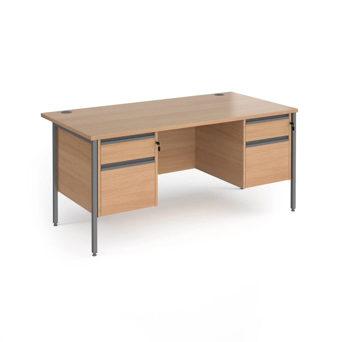 Straight Desk with Beech Coloured MFC Top and Graphite H-Frame Legs and 2 x 2 Lockable Drawer Pedestals Contract 25 1800 x 800 x 725mm