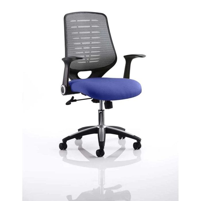 Dynamic Tilt & Lock Task Operator Chair Folding Arms Relay Silver Back, Stevia Blue Seat Without Headrest Medium Back