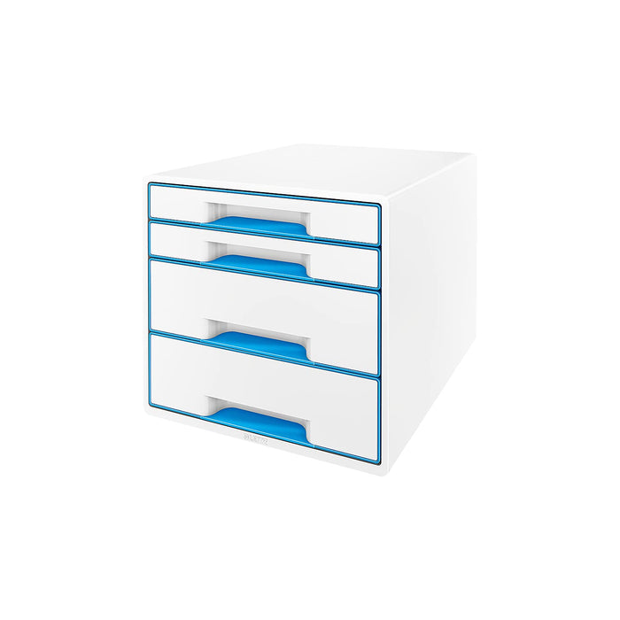 Leitz WOW Cube Desk Drawer Filing Unit Dual Colour 4 Drawers A4 White, Blue 28.7 x 27 x 36.3 cm