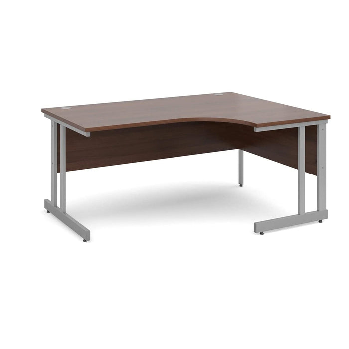 Corner Right Hand Design Ergonomic Desk with Walnut MFC Top and Silver Frame Adjustable Legs Momento 1600 x 1200 x 725 mm