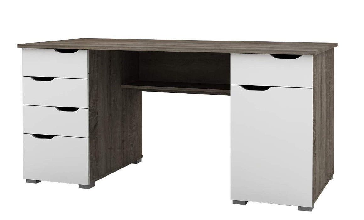 Alphason Rectangular Desk with Gloss Grey & Light Oak Coloured MDF Top and 5 Drawers AW1374LO 1600 x 670 x 750mm