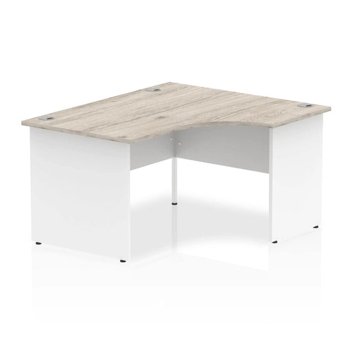 Impulse Right Crescent Office Desk W1800 x D1200 x H730mm Cable Managed Leg Grey Oak Finish White Frame - TT000164