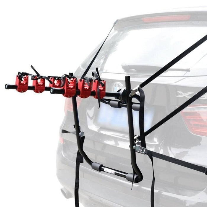 HOMCOM Foldable 3-Bike Carrier Rack-Black, Red