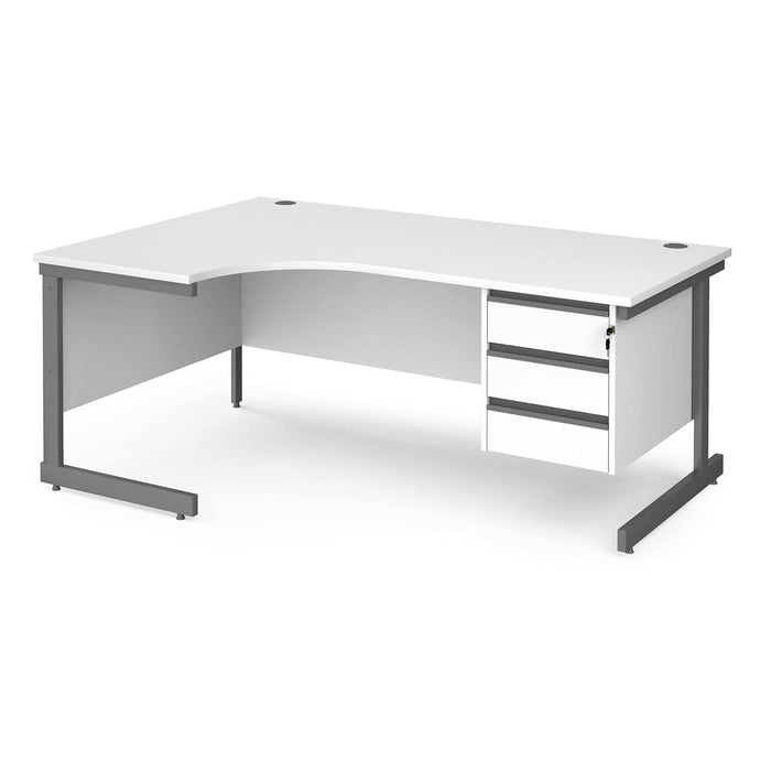 Left Hand Ergonomic Desk with 3 Lockable Drawers Pedestal and Beech Coloured MFC Top with Graphite Frame Cantilever Legs Contract 25 1600 x 1200 x 725 mm