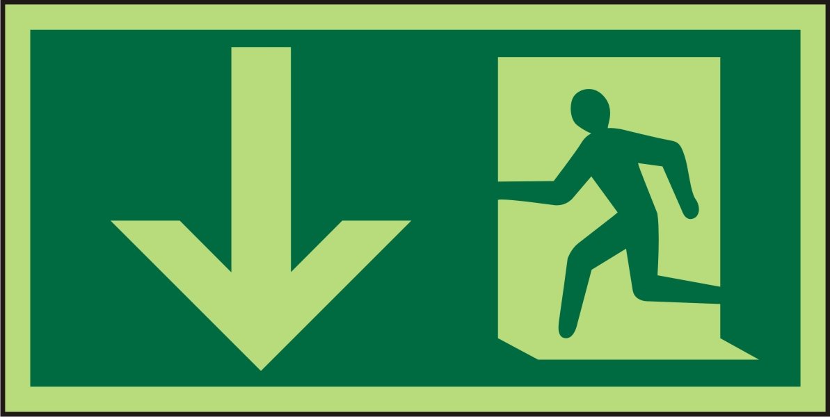 Fire Exit Sign Down Arrow Plastic Green 10 x 20 cm