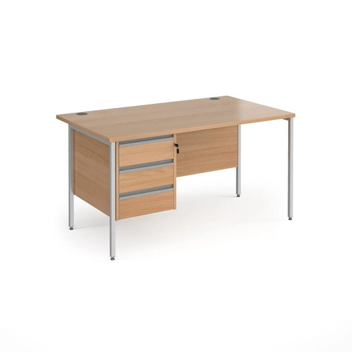 Straight Desk with Beech Coloured MFC Top and Silver H-Frame Legs and 3 Lockable Drawer Pedestal Contract 25 1400 x 800 x 725mm