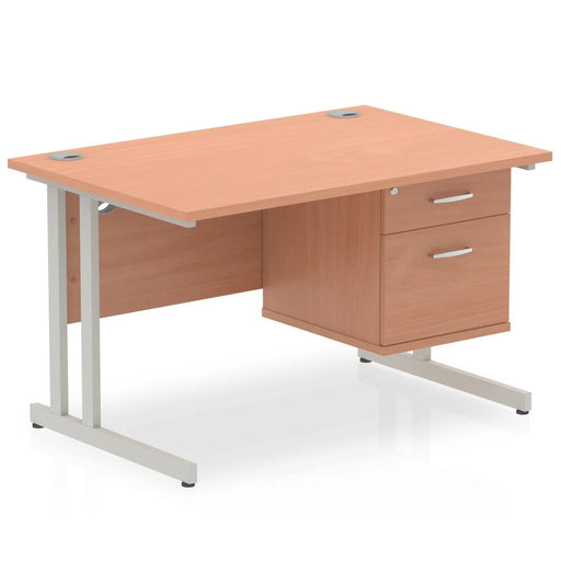 Dynamic Rectangular Office Desk White MFC Cantilever Leg Silver Frame Impulse 2 x 3 Drawer Fixed Ped 1600 x 800 x 730mm