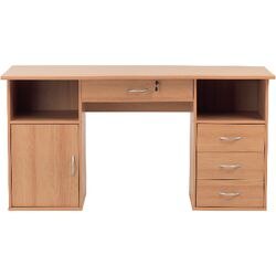 Alphason Rectangular Desk with Beech Coloured Melamine Top and 4 Lockable Drawers Dallas 1450 x 600 x 740mm