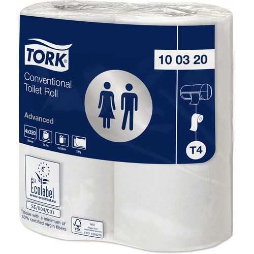 Tork T4 Advanced Toilet Roll 2 Ply 100320 36 Rolls of 320 Sheets