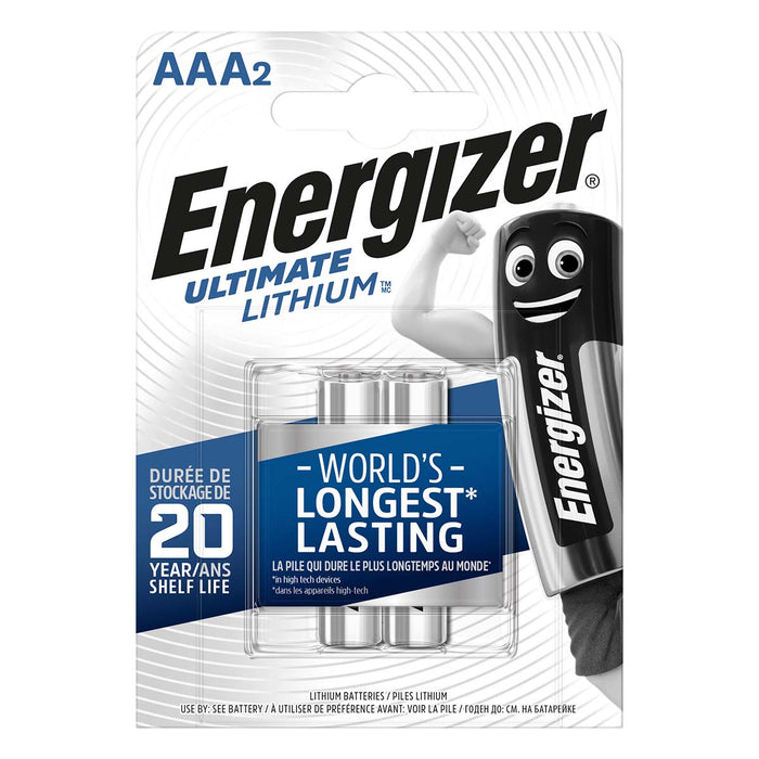 Energizer Lithium Battery AAA - 1.5 V DC, 1250 mAh, 2-Blister, 2-Blister - Silver