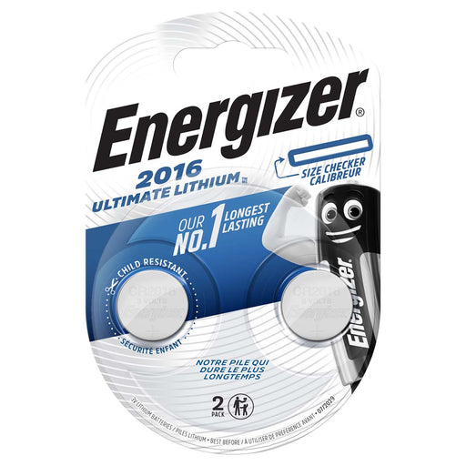 Energizer Lithium Button Cell Battery CR2016 - 2.6 V DC, 163 mAh, 2-Blister, 2-Blister - Silver