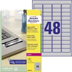 Avery L6009-20 Resistant Labels Self Adhesive 45.7 x 21.1 mm Rectangular Silver 20 Sheets of 48 Labels