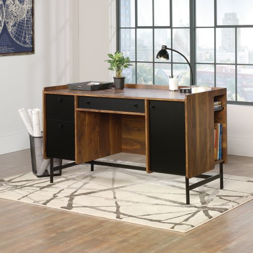 Hampstead Park Home Office Desk Walnut with Black Accent Panels and Frame - 5420731