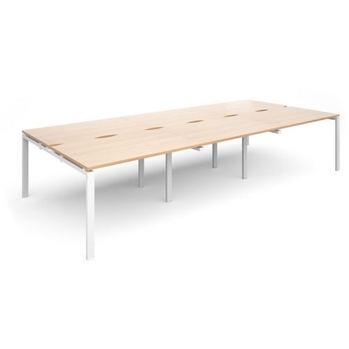 Dams International Rectangular Triple Back to Back Desk with Beech Coloured Melamine Top and White Frame 4 Legs Adapt II 3600 x 1600 x 725mm