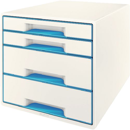 Leitz WOW Cube Desk Drawer Filing Unit Dual Colour 4 Drawers A4 White, Blue 28.7 x 27 x 36.3 cm