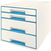 Leitz WOW Cube Desk Drawer Filing Unit Dual Colour 4 Drawers A4 White, Blue 28.7 x 27 x 36.3 cm