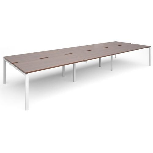 Dams International Rectangular Triple Back to Back Desk with Walnut Melamine Top and White Frame 4 Legs Adapt II 4800 x 1600 x 725mm