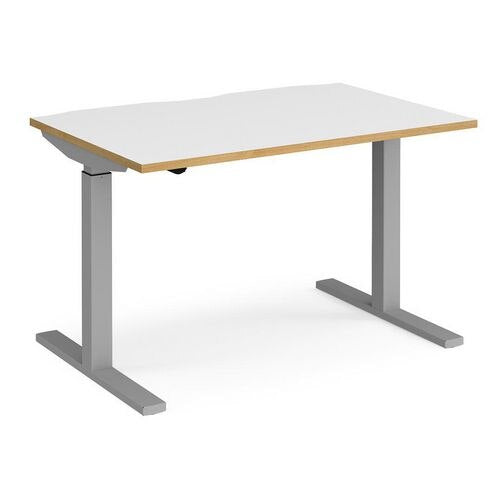 Elev8² Sit Stand Single Desk with White & Oak Edge Coloured Melamine Top and Silver Frame 2 Legs Mono 1200 x 800 x 675 - 1175 mm