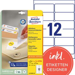 Avery L4743REV-25 Mini Multipurpose Labels Removable 99.1 x 42.3 mm White 30 Sheets of 12 Labels