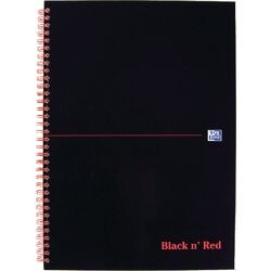 OXFORD Notebook Black n' Red A4 Ruled Spiral Bound Cardboard Hardback Black, Red Perforated 140 Pages 70 Sheets