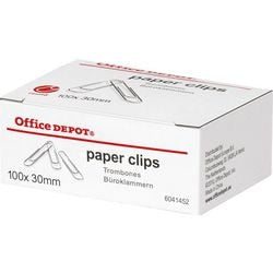 Office Depot Paper Clips Round 30mm Silver Pack of 100