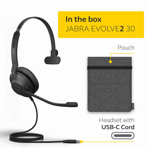 Jabra Evolve2 30 MS Mono - Headset - on-ear - wired - USB-C - Certified for Microsoft Teams