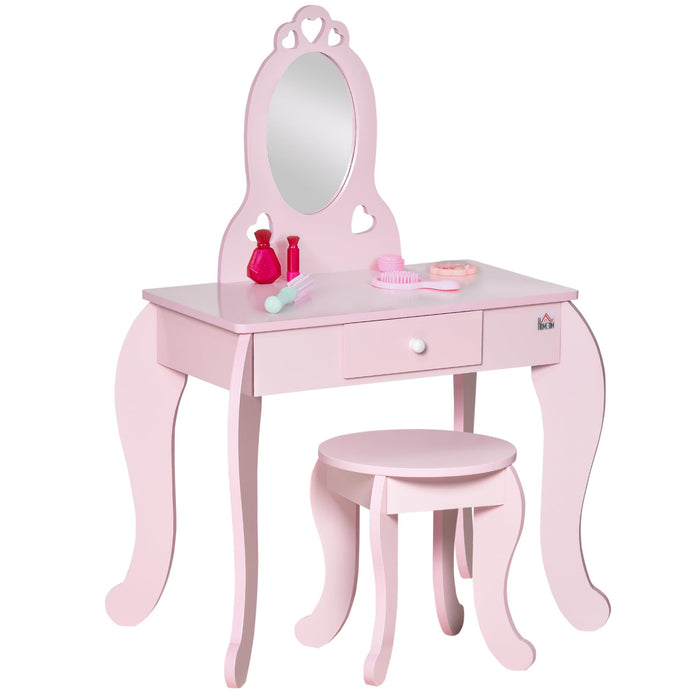 HOMCOM Kids' Dressing Table Set 311-036 MDF, Acrylic 36 (W) x 60 (D) x 88 (H) mm Pink