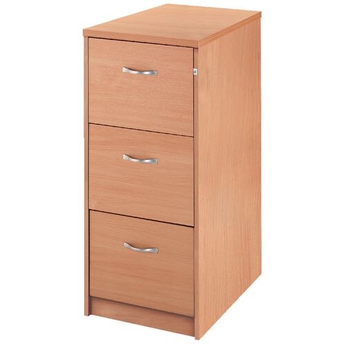 Dams Filing Cabinet with 3 Lockable Drawers Deluxe 480 x 650 x 1040mm Beech