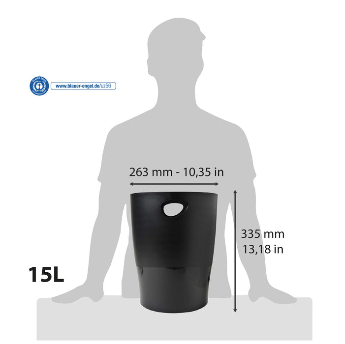 Exacompta Waste Bin EcoBin 15L Polypropylene Black 26.3 x 26.3 x 33.5 cm