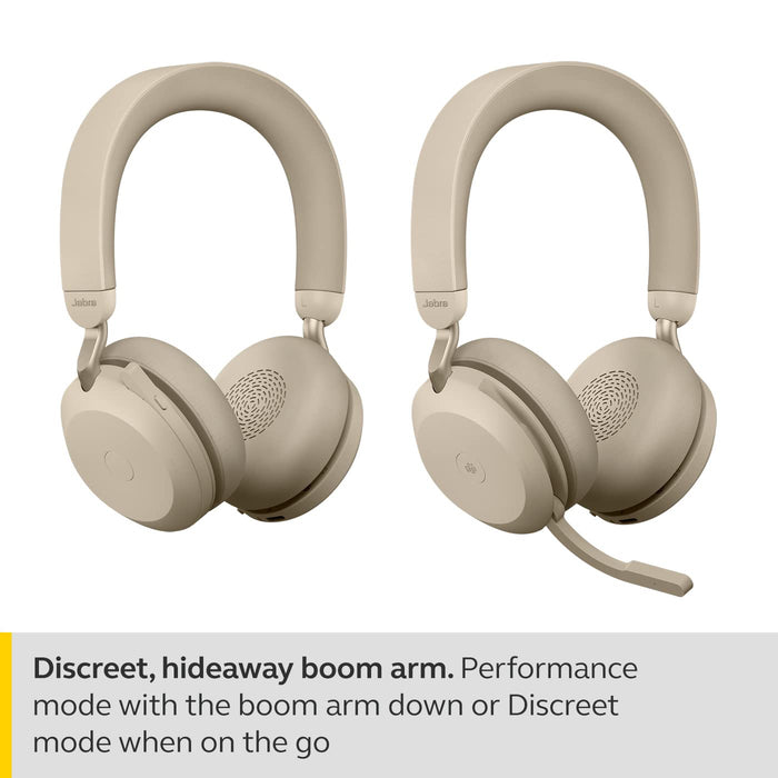 Jabra Evolve2 75 - Headset - on-ear - Bluetooth - wireless - active noise cancelling - USB-A - noise isolating - beige - Optimised for UC