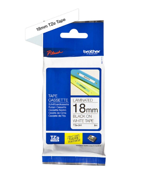 Brother P-touch Labelling Tape Authentic TZe-241 Adhesive Black on White 18 mm x 8 m